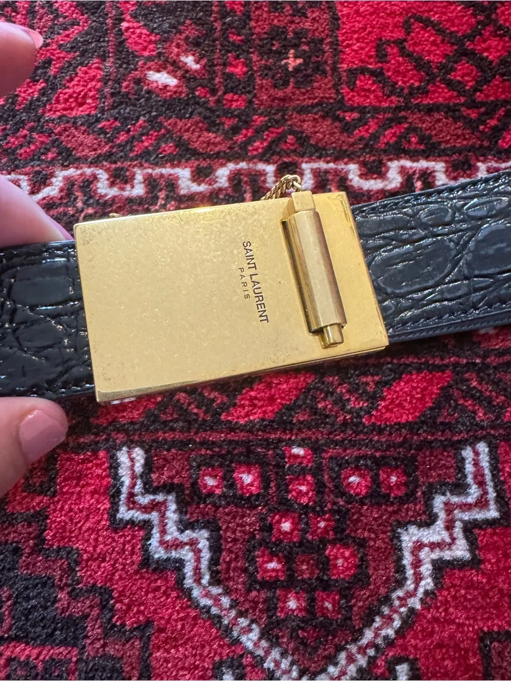 Saint Laurent Black Leather Belt with Gold YSL Buckle